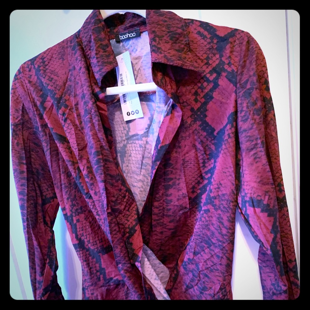 Boohoo Snake Print Wrap Blouse